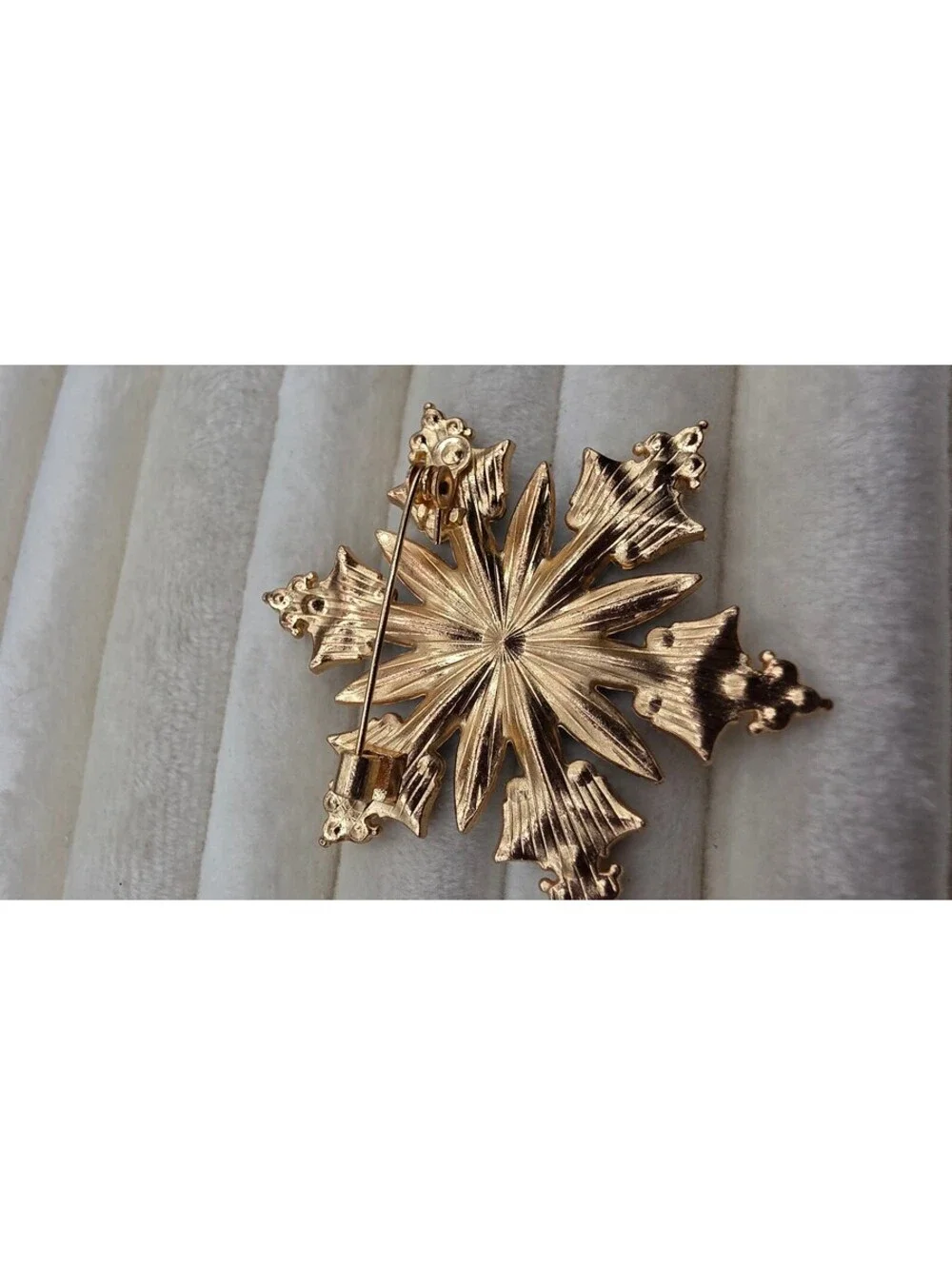 14k Gold Plated Blue Rhinestone Snowflake Brooch